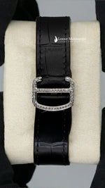 Load image into Gallery viewer, Back View Of Arabic Yellow Dial Black Leather Belt Moissanite Watch 41 MM
