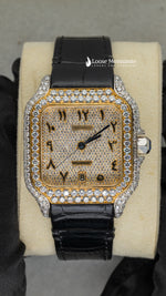 Load image into Gallery viewer, Front View Of Arabic Yellow Dial Black Leather Belt Moissanite Watch 41 MM
