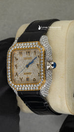 Load image into Gallery viewer, Side View Of Arabic Yellow Dial Black Leather Belt Moissanite Watch 41 MM
