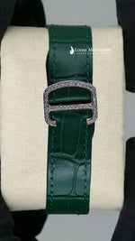 Load image into Gallery viewer, Back View Of Arabic White Dial Green Leather Belt Moissanite Watch | 41 MM
