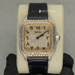 Load image into Gallery viewer, Front View Of Arabic Yellow Dial Black Leather Belt Moissanite Watch | 41 MM
