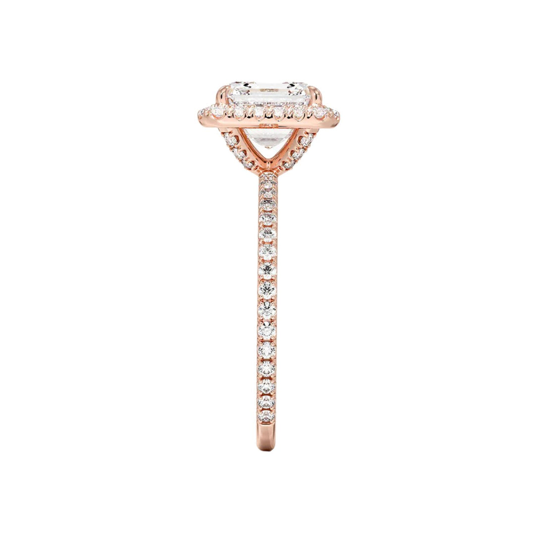 2 Carat Asscher Cut Hidden Halo Moissanite Ring in Rose Gold