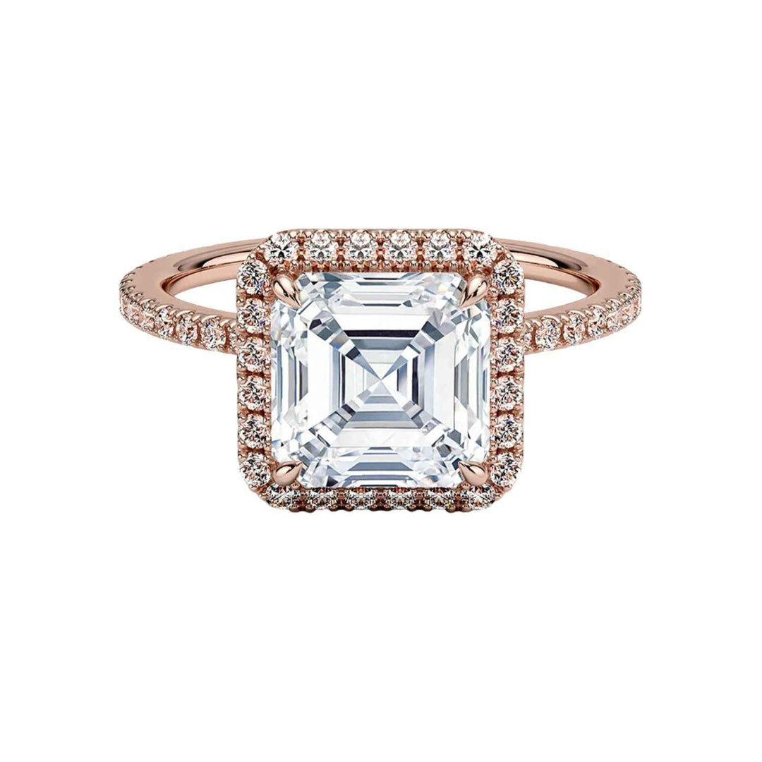 2 Carat Asscher Cut Hidden Halo Moissanite Ring in Rose Gold