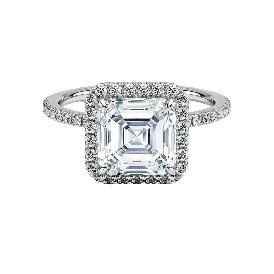 2 Carat Asscher Cut Hidden Halo Moissanite Ring in Rose Gold