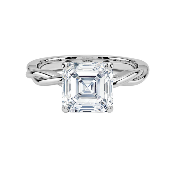 1.50 Carat Asscher Cut Twisted Moissanite Ring in White Gold