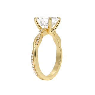 1.50 Carat Asscher Cut Twisted Moissanite Ring in Yellow Gold