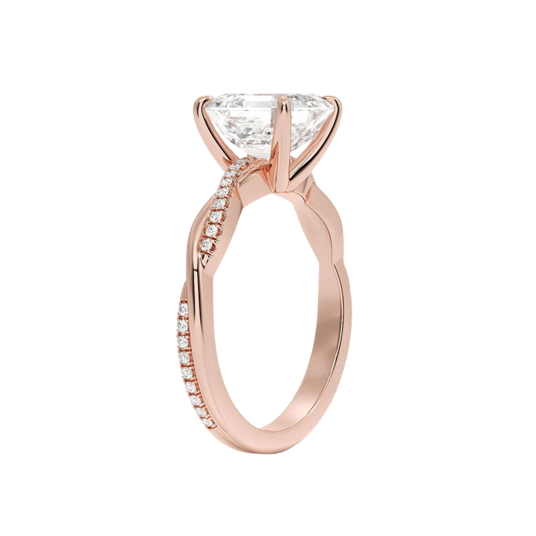 1.50 Carat Asscher Cut Twisted Moissanite Ring in Yellow Gold