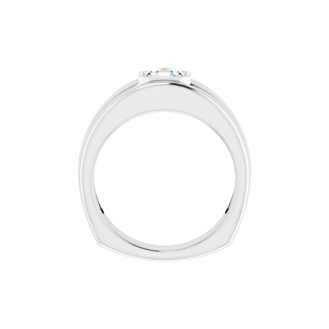 1 Ct Asscher Cut Bezel Set Solitaire Moissanite Wedding Ring For Men