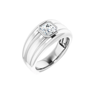 1 Ct Asscher Cut Bezel Set Solitaire Moissanite Wedding Ring For Men