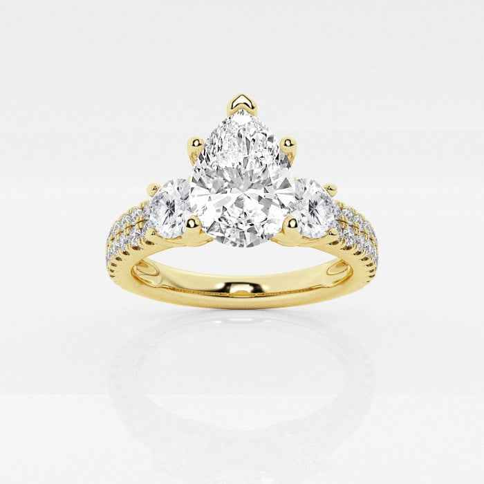 2.50 Carat Pear Cut Three Stone Moissanite Ring in White Gold