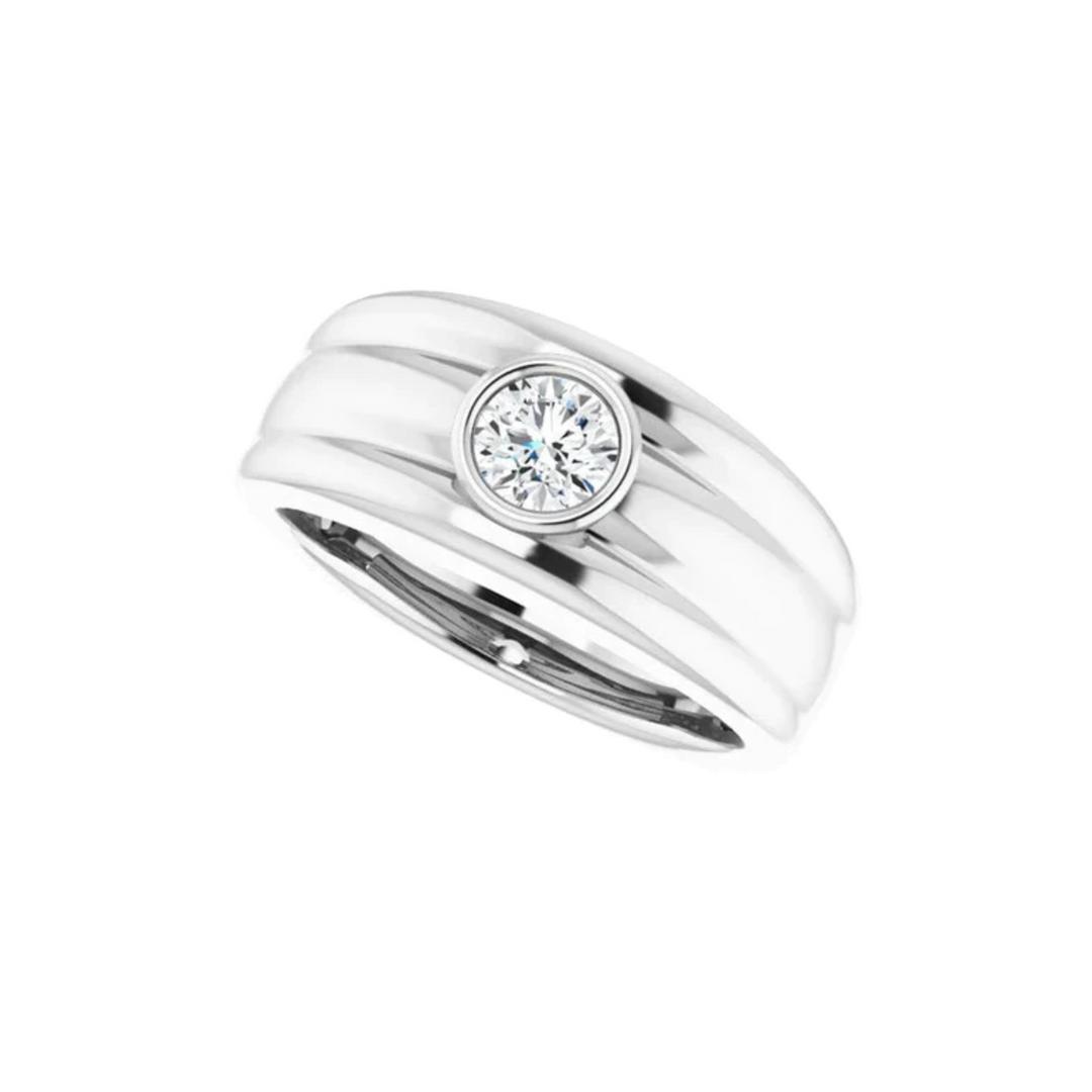 1 Carat Round Cut Bezel Set Moissanite Wedding Ring for Men