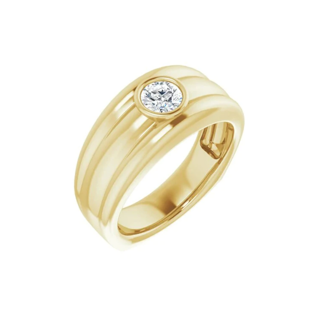 1 Carat Round Cut Bezel Set Moissanite Wedding Ring for Men