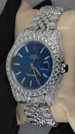 Load image into Gallery viewer, Side Angle of Blue Face Dial Moissanite Diamond Watch | 41MM

