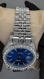 Load image into Gallery viewer, Close up view of Blue Face Dial Moissanite Diamond Watch | 41MM
