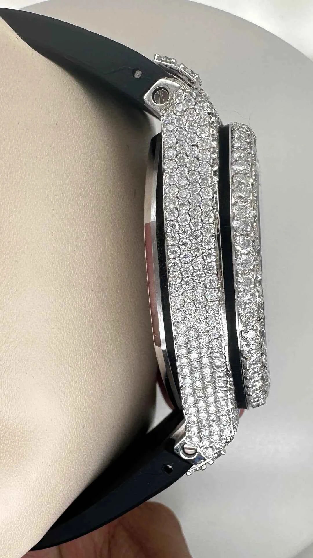 Side Angle of Bust Down Rubber Band Moissanite Watch