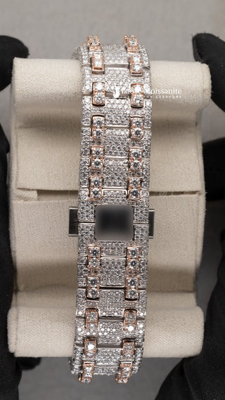 Back View Of Bust Down Stainless Steel Moissanite Watch 41 MM Rose Gold Tone
