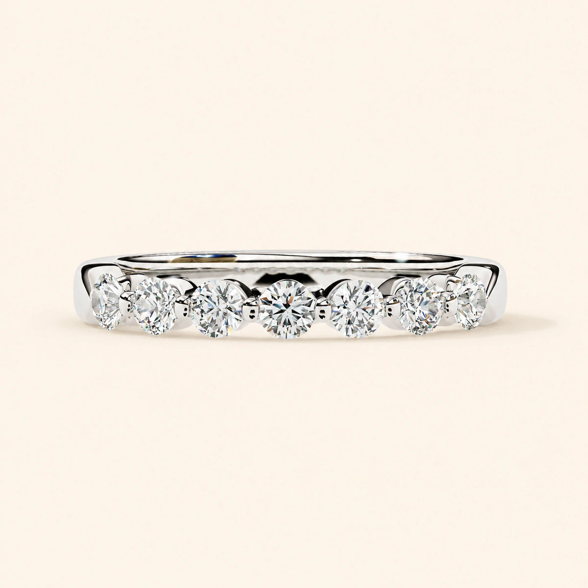 Front view of 7 stone wedding band
