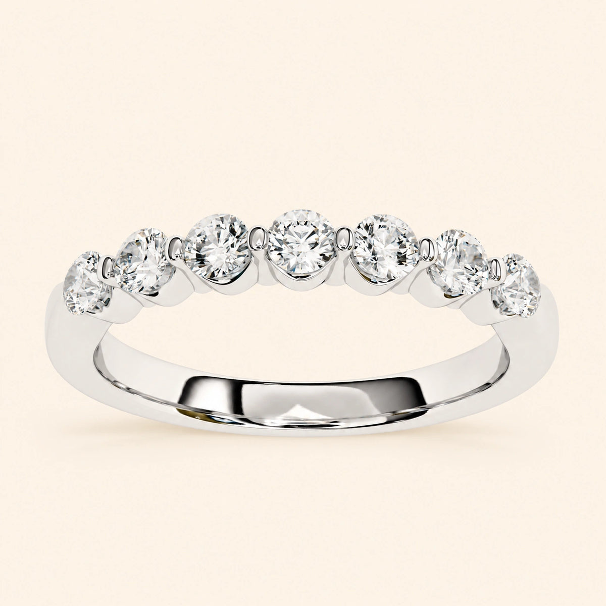 Angle view of 7 stone wedding band