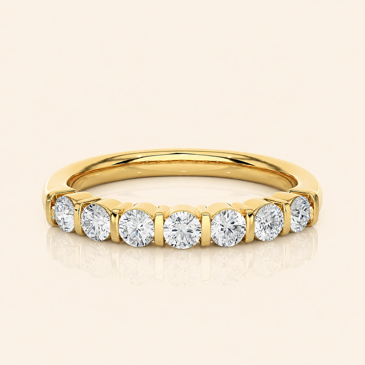 Front view of bar setting wedding band