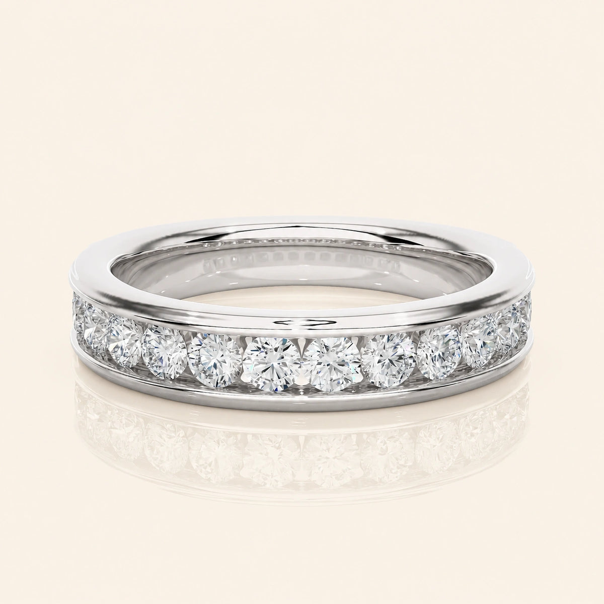 Front view of pchannel set half eternity band