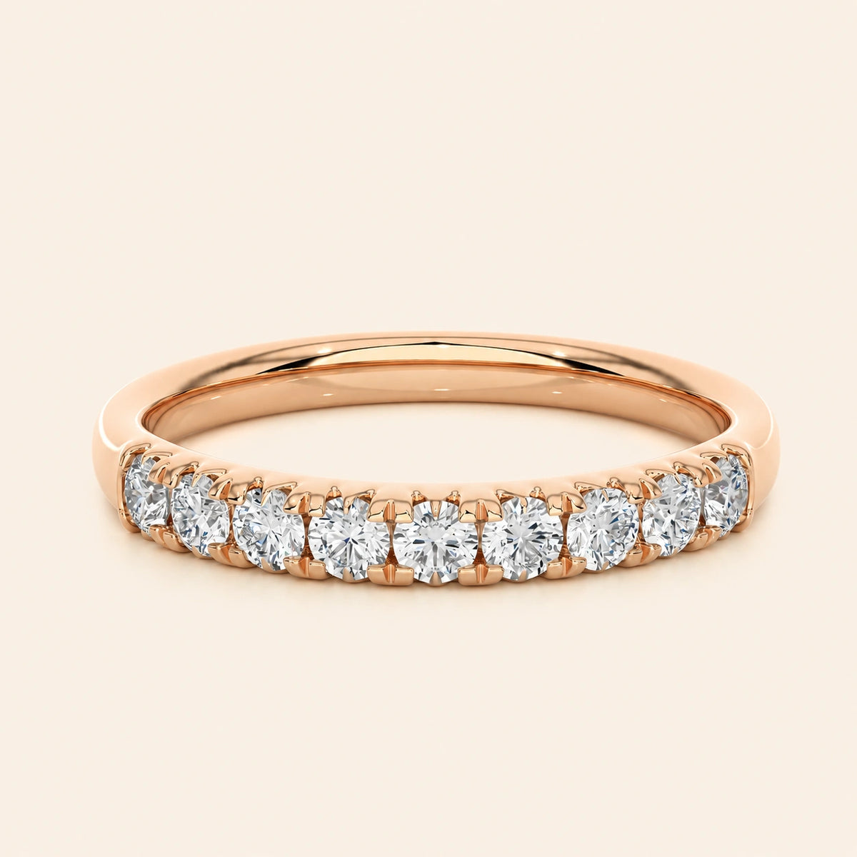 Front view of half eternity wedding band