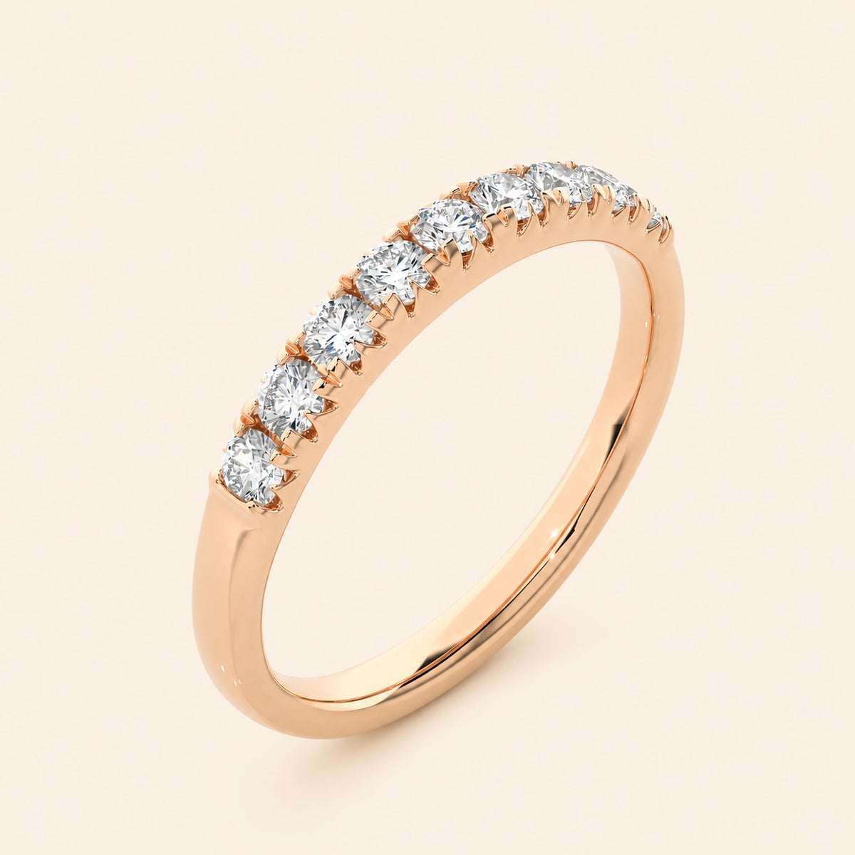 Angle view of half eternity wedding band