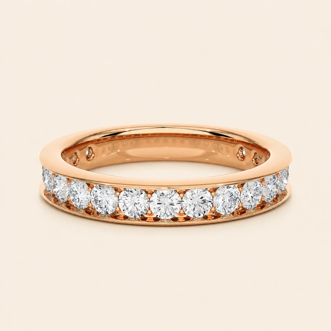 Front View Of Half Eternity Round Cut Wedding Band