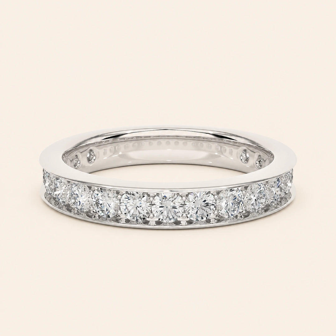 Front View Of Half Eternity Round Cut Wedding Band