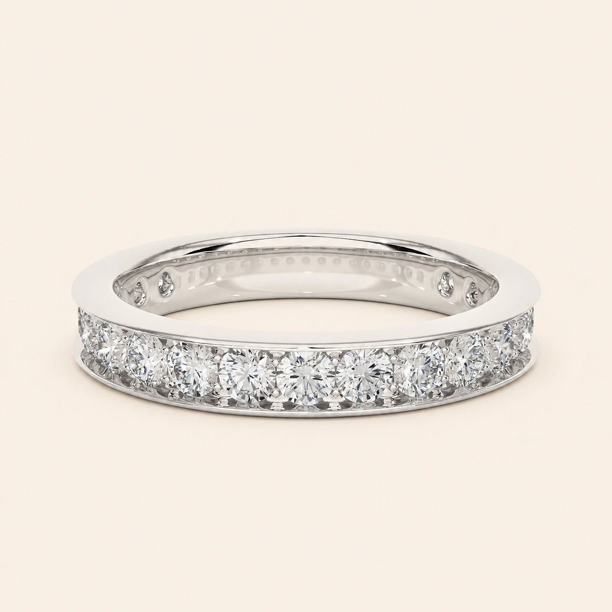 Front view of half eternity round cut wedding band