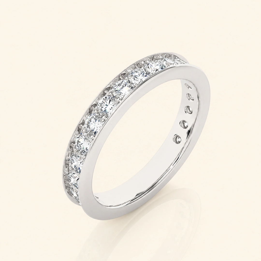 Angle View Of Half Eternity Round Cut Wedding Band