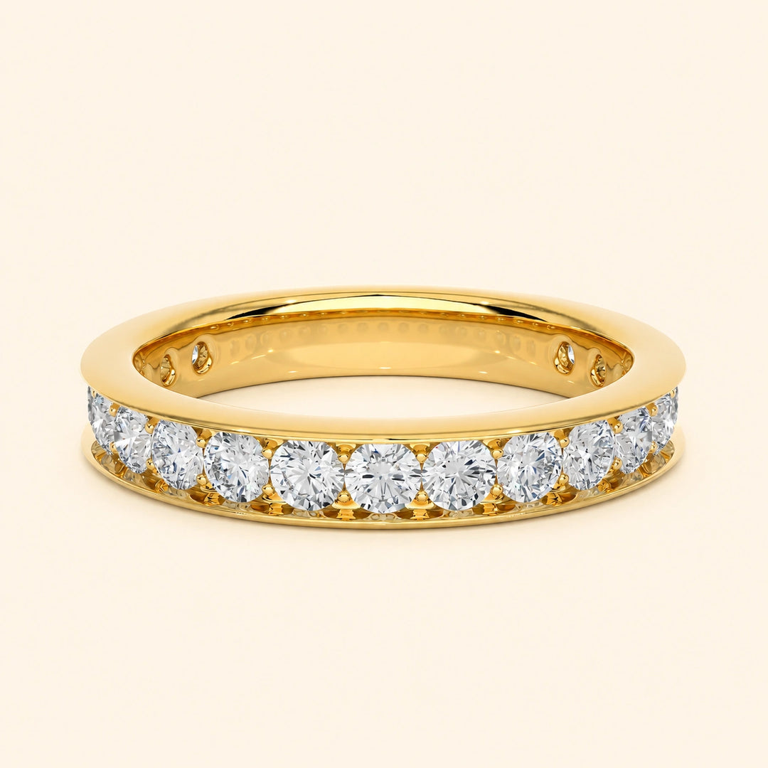 Front View Of Half Eternity Round Cut Wedding Band