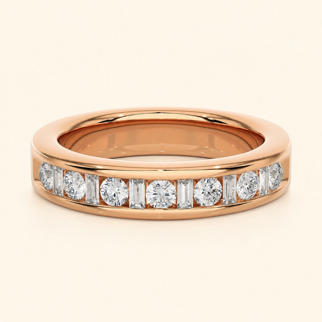 Front View Of Round Baguette Wedding Band