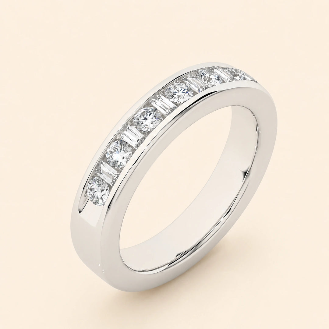 Angle View Of Round Baguette Wedding Band