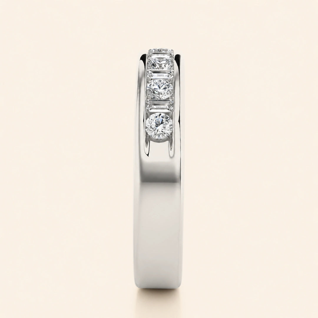 Side View Of Round Baguette Wedding Band