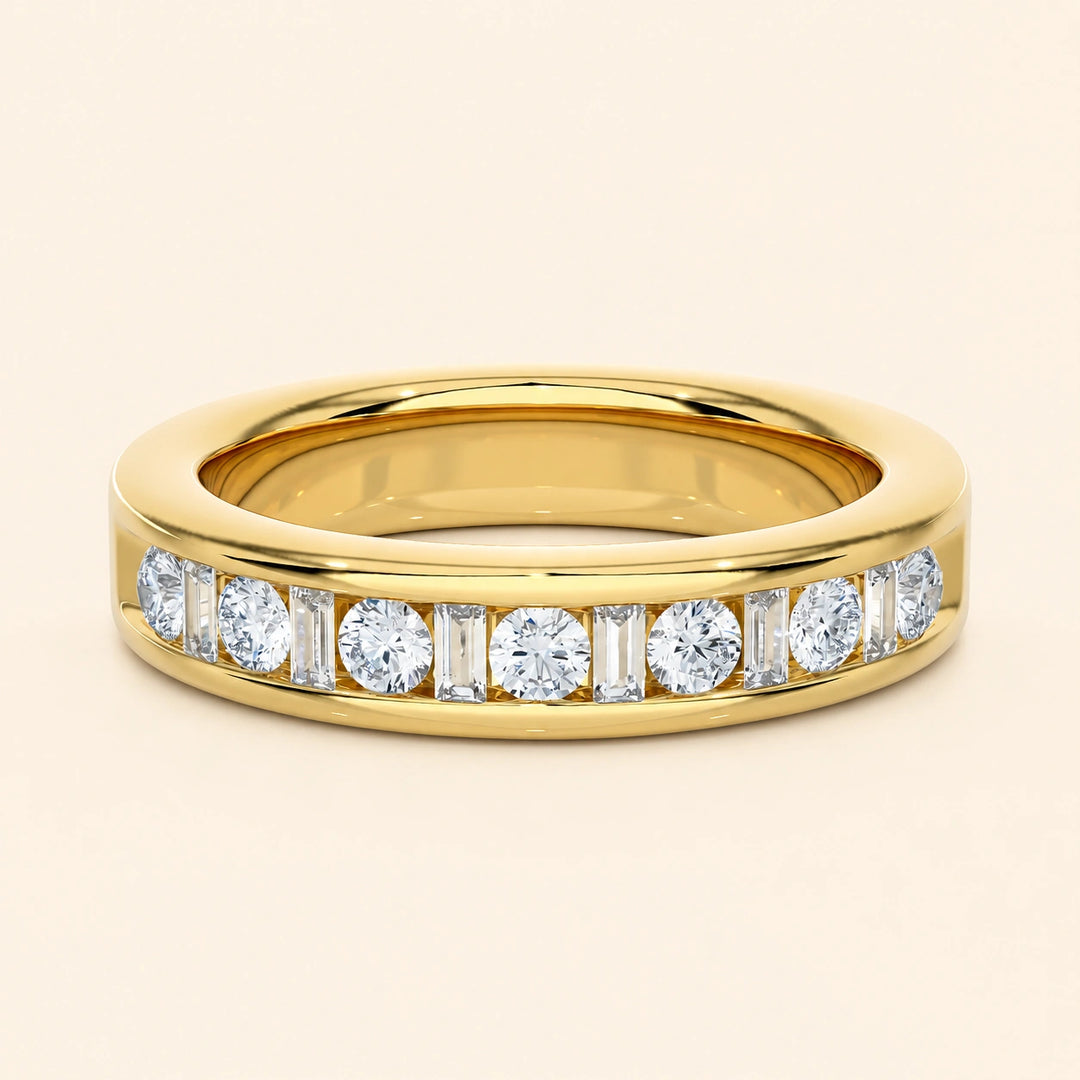 Front View Of Round Baguette Wedding Band