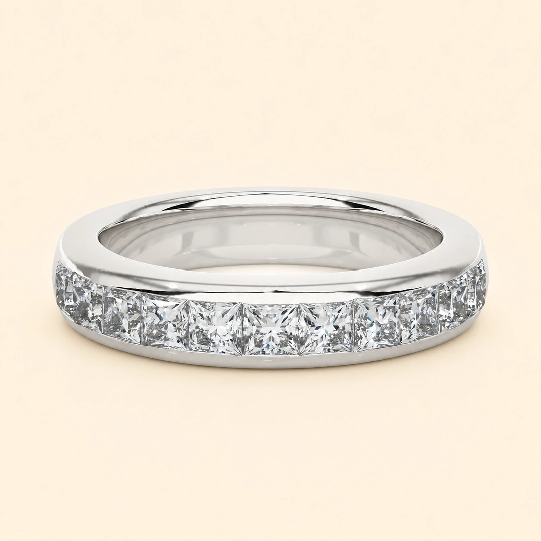 Front View Of Princess Half Eternity Wedding Band
