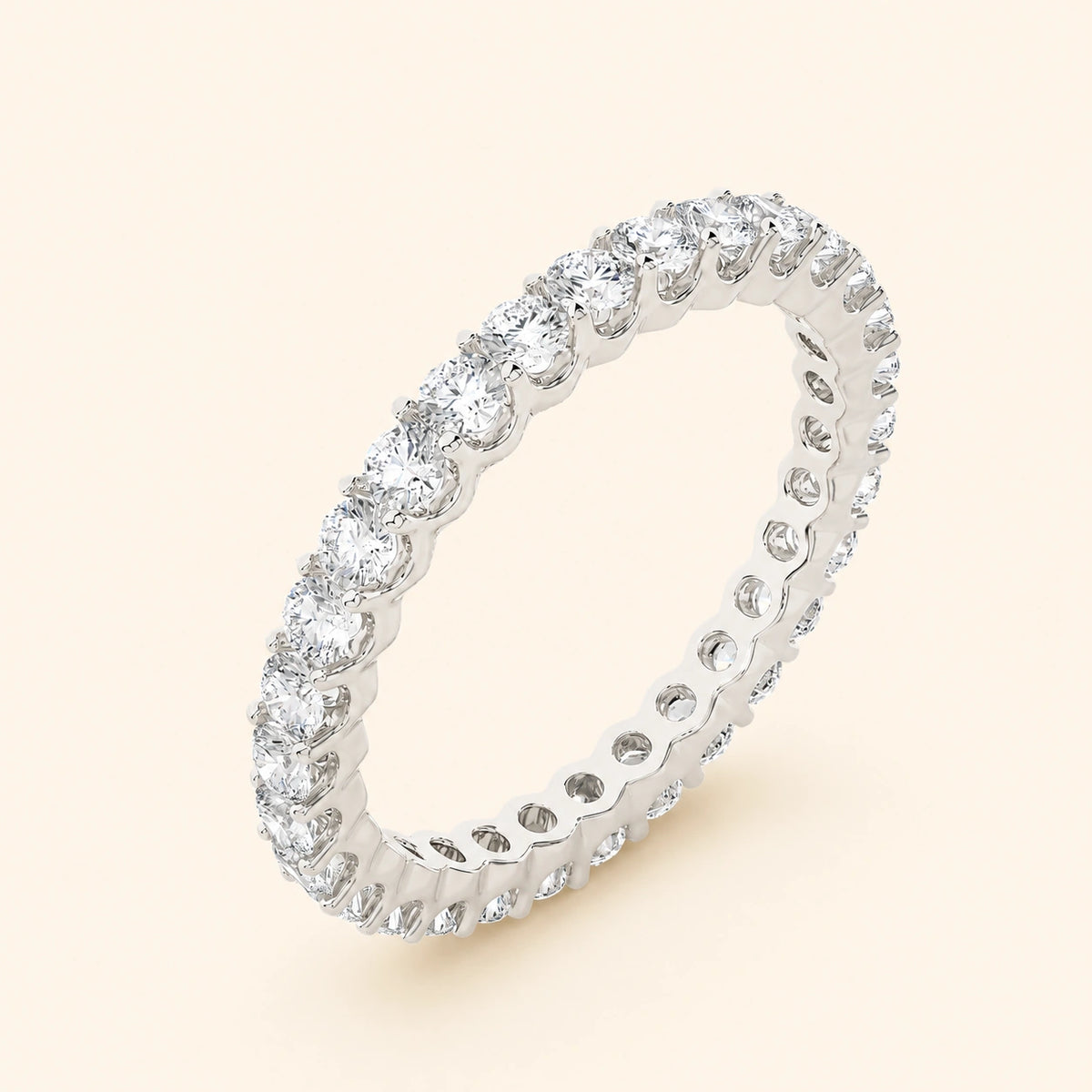 Angle view of round cut wedding band 