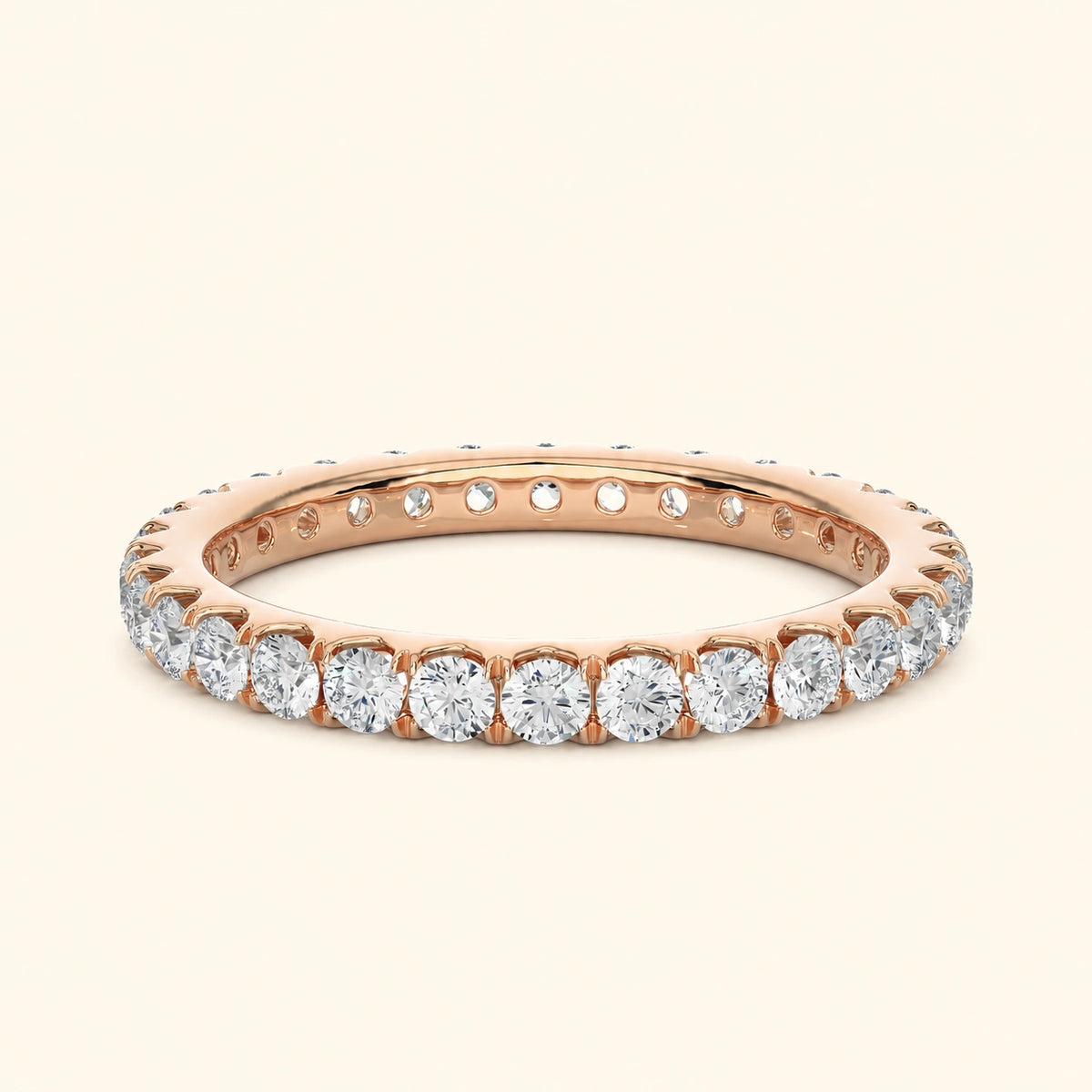 Front view of v split french set wedding band