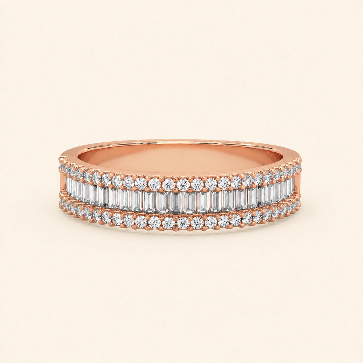 Front view of baguette wedding band