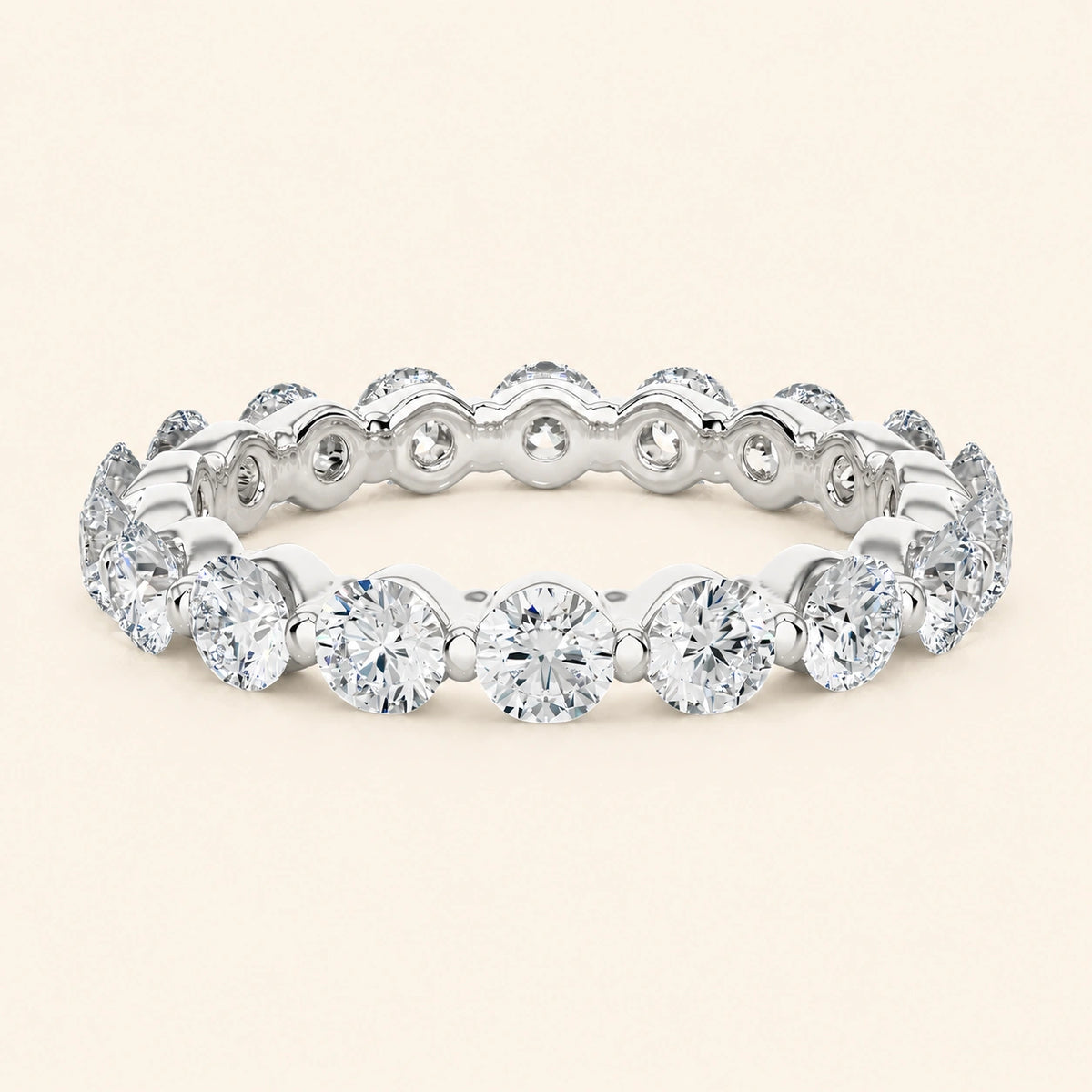 Front view of bar prong eternity wedding band