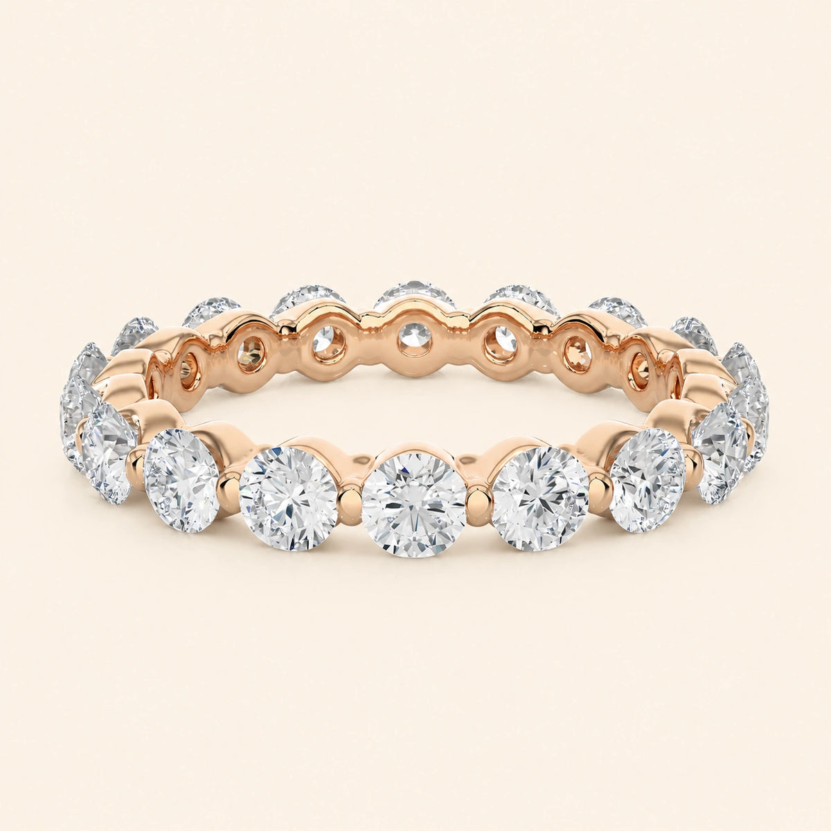 Front view of bar prong eternity wedding band
