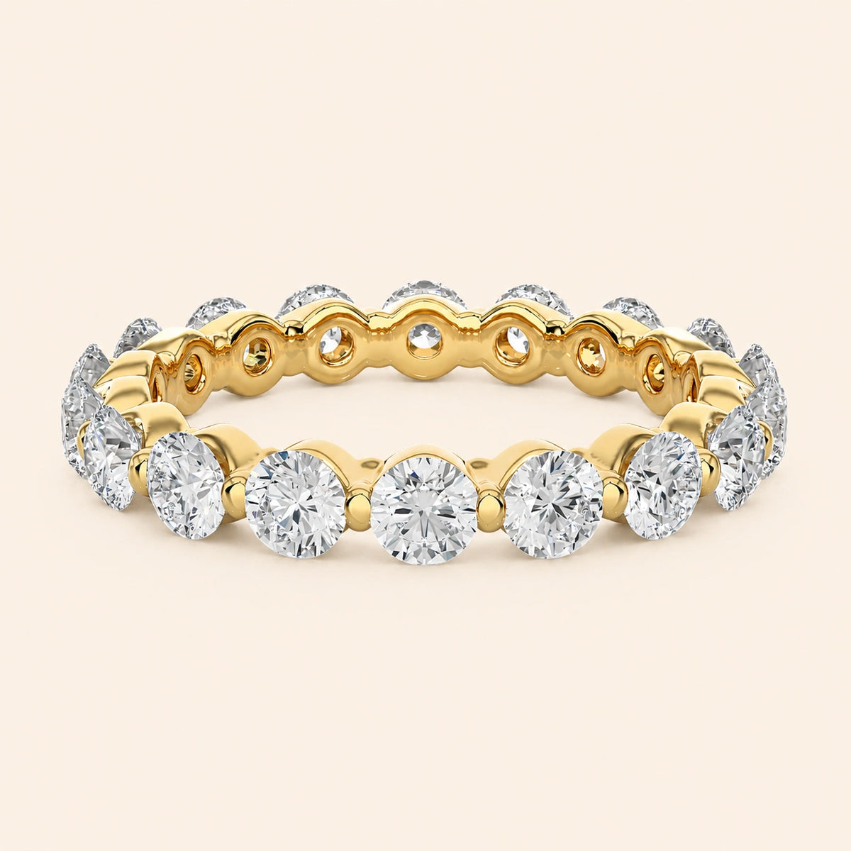 Front view of bar prong eternity wedding band