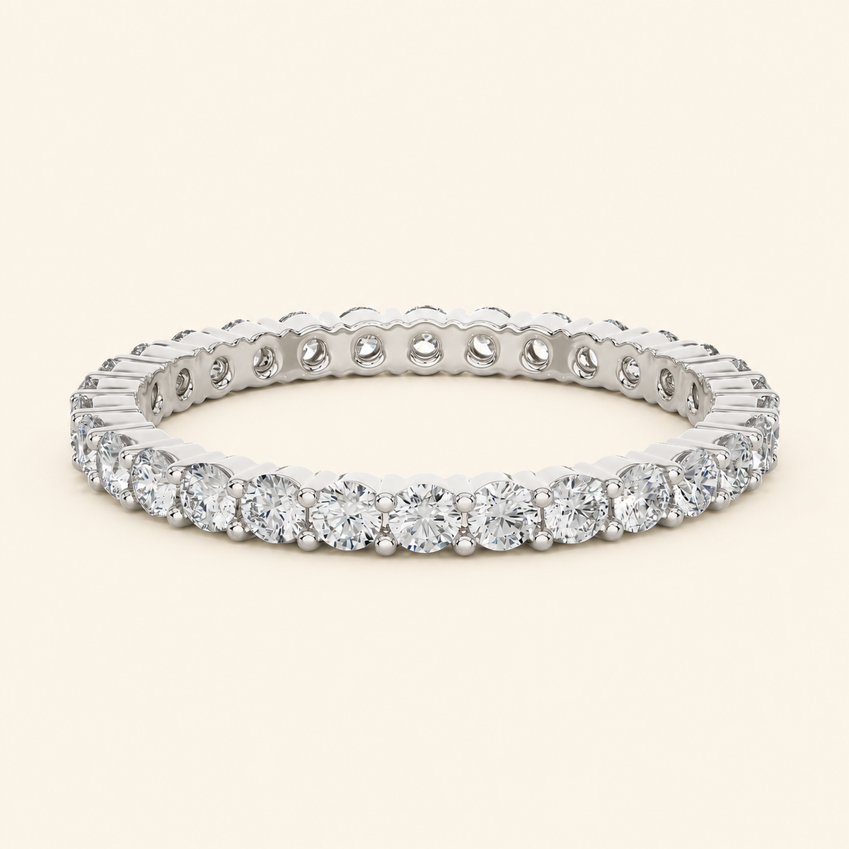 Front view of round eternity wedding band