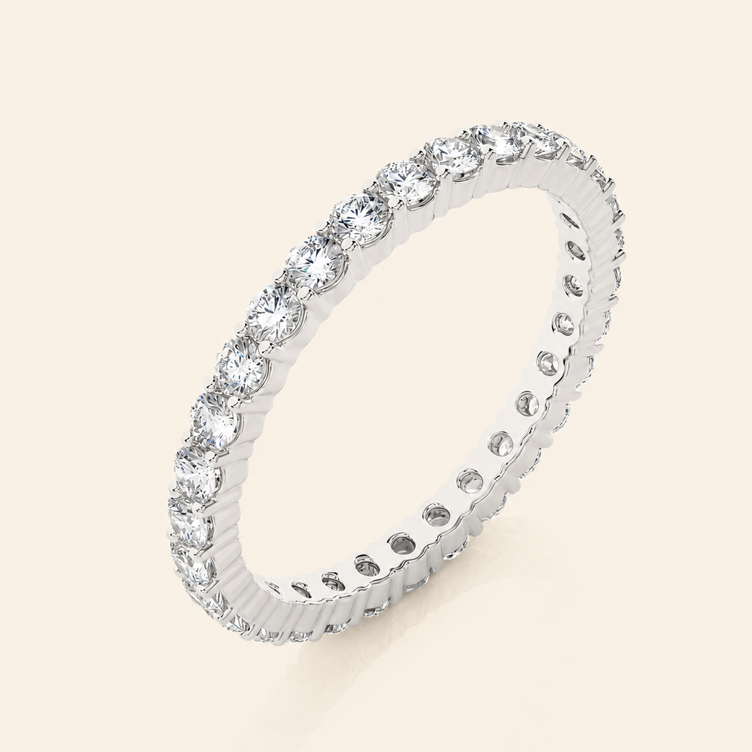 Angle View Of Round Eternity Wedding Band