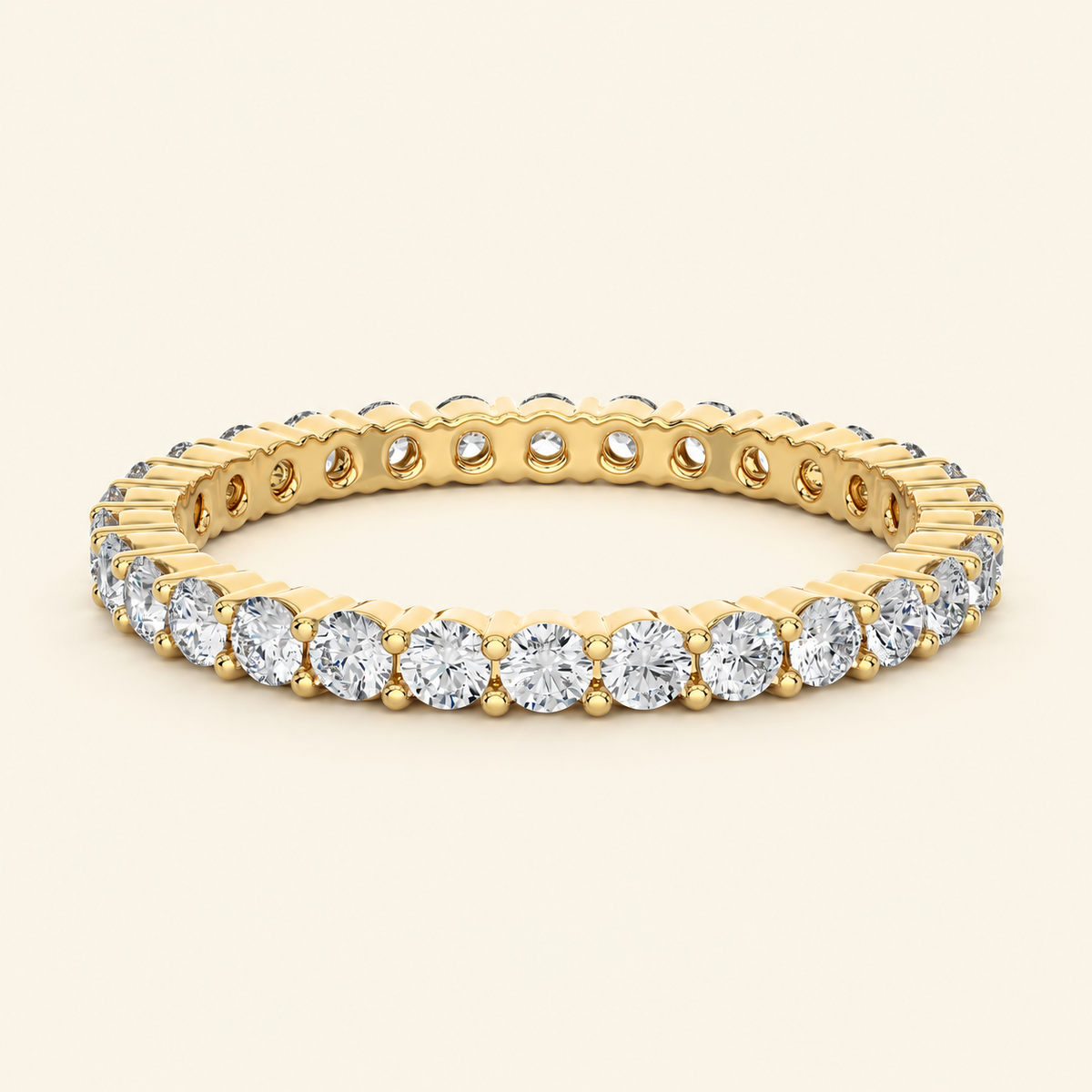 Front view of round eternity wedding band