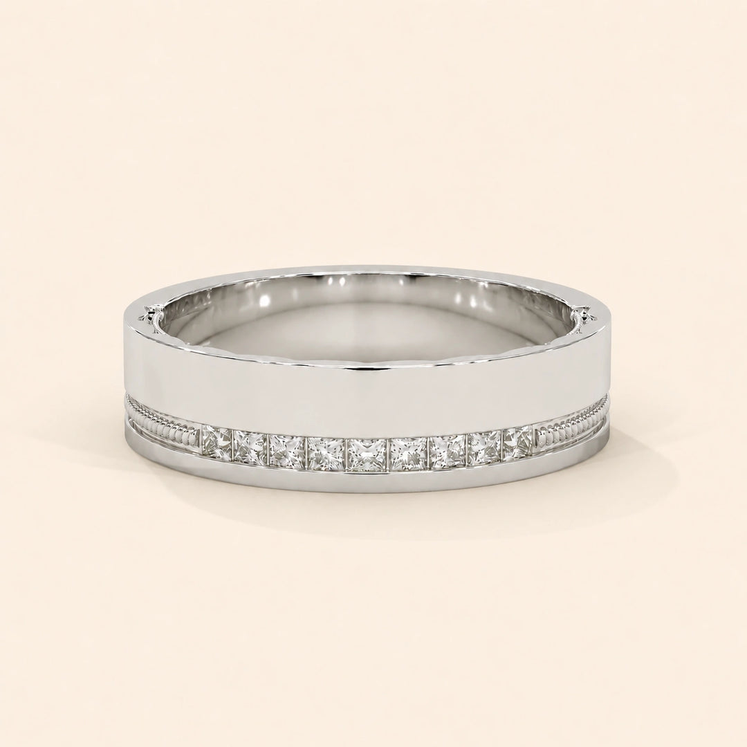 Front View Of Princess Cut Wedding Band