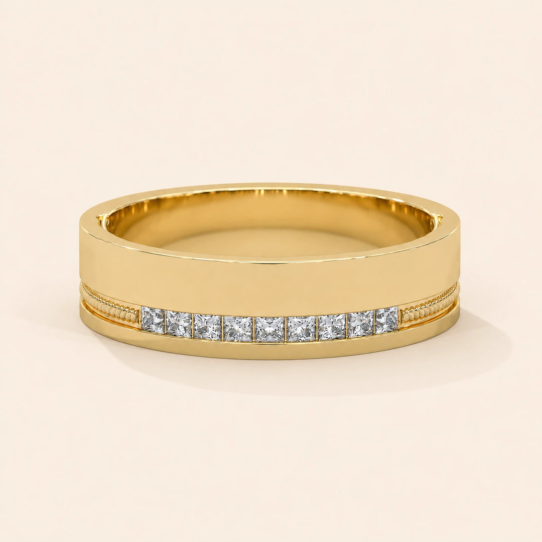 Front View Of Princess Cut Wedding Band