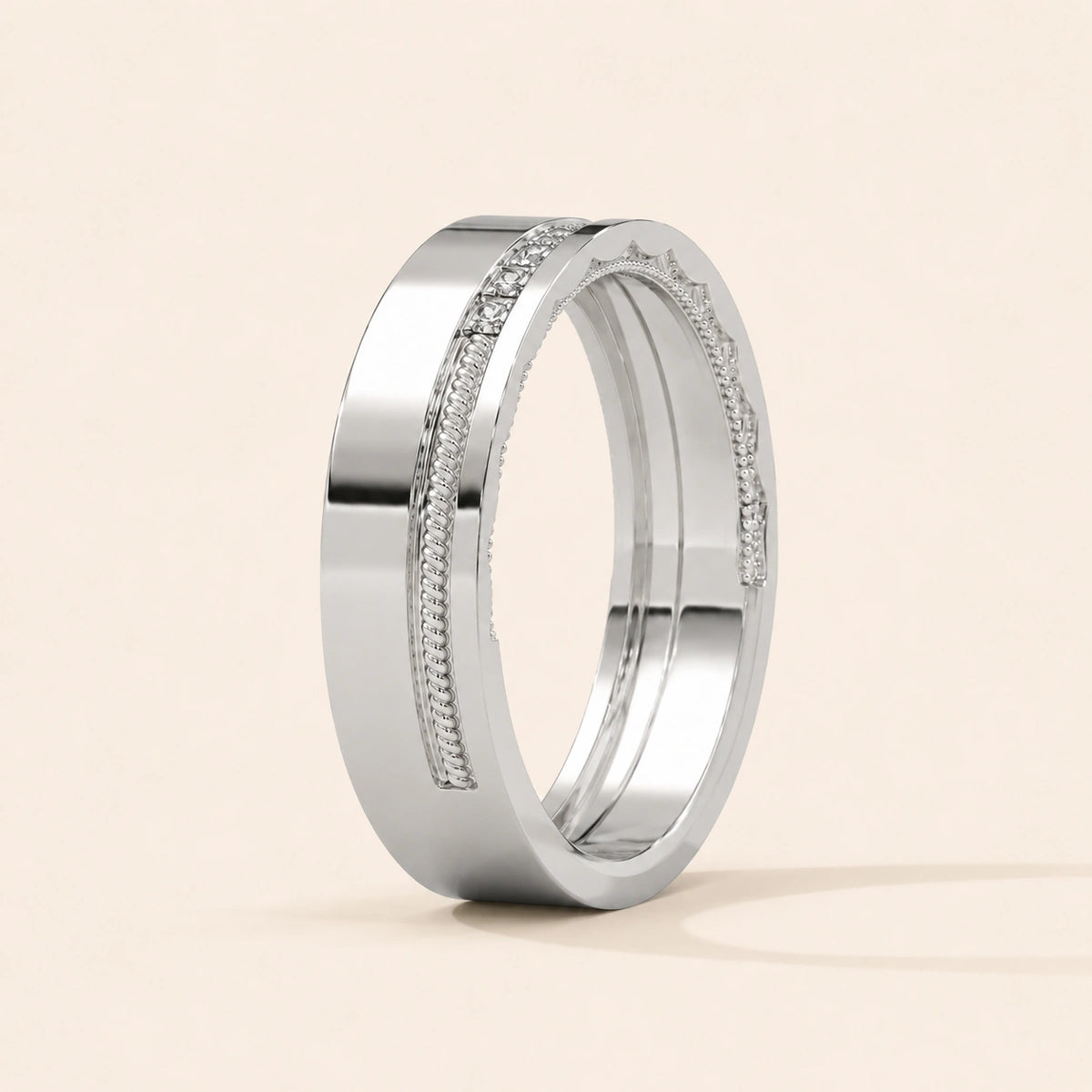 Side view of princess cut wedding band