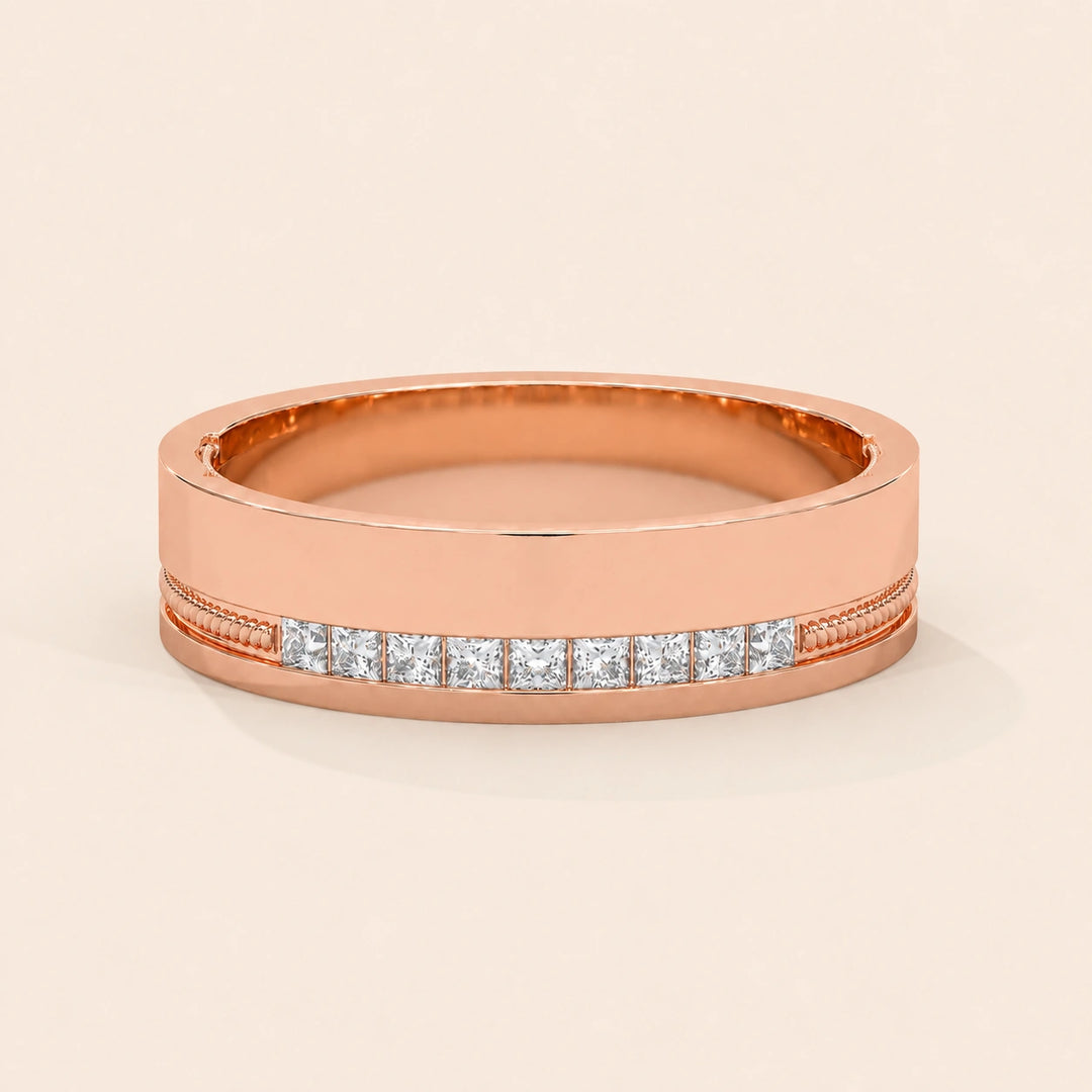 Front View Of Princess Cut Wedding Band