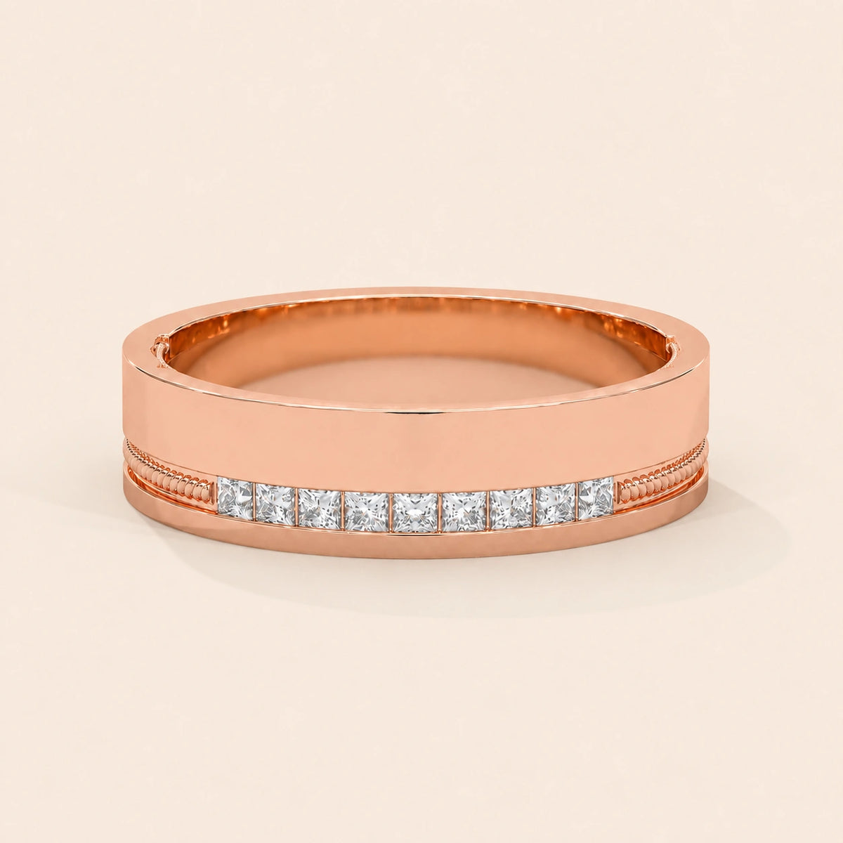 Front view of princess cut wedding band